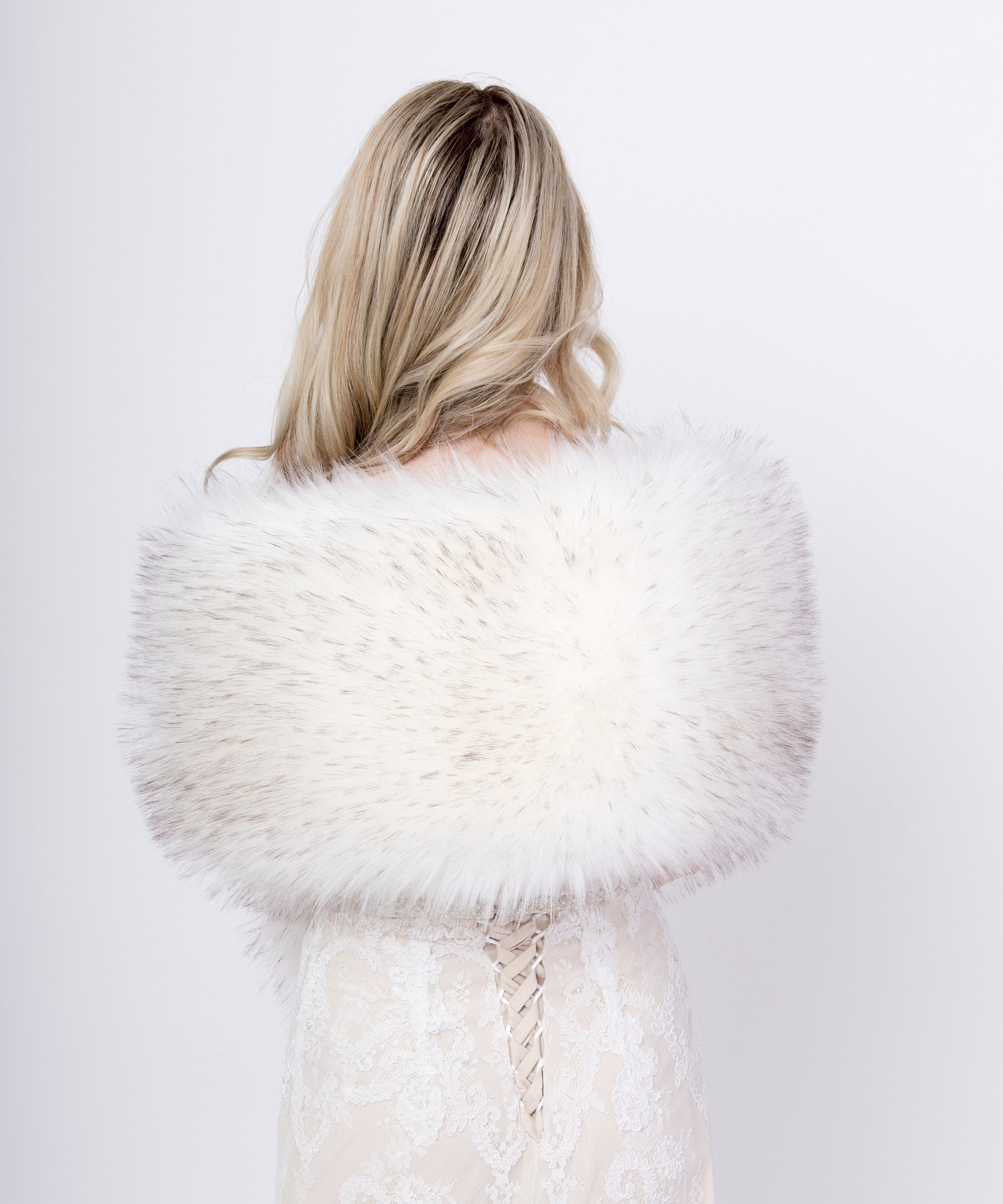 White faux fur wrap B005-white-darker-tips – ALEX BRIDAL